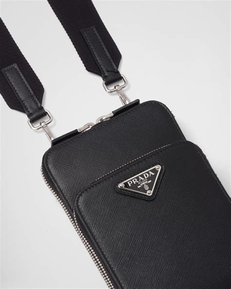 prada nylon and saffiano cell phone case with shoulder strap|Prada Saffiano Leather Smartphone Case .